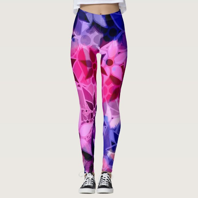 Leggings Floral bleu rose pourpre (Devant)