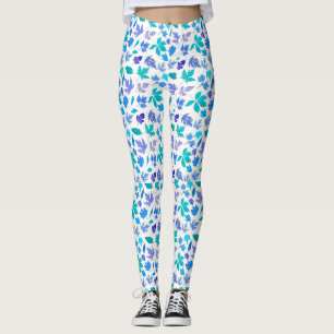 Leggings Floral Blue Flowers Design Motif-36566