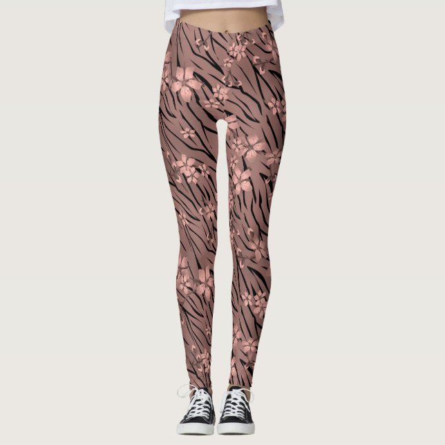 Leggings Floral, brun, motif tigre (Devant)