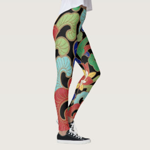 Leggings Floral chinois coloré Abstrait Motif Vintage