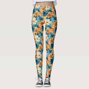 Leggings Floral coloré avec flux bleu, orange et jaune