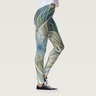 Leggings Floral Dream Motif Abstrait Blue Khaki Fractal