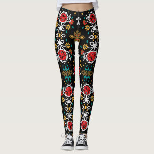 Leggings Floral folk motif : broderie indienne.