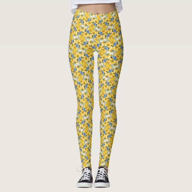 Leggings Floral global jaune et bleu (Devant)