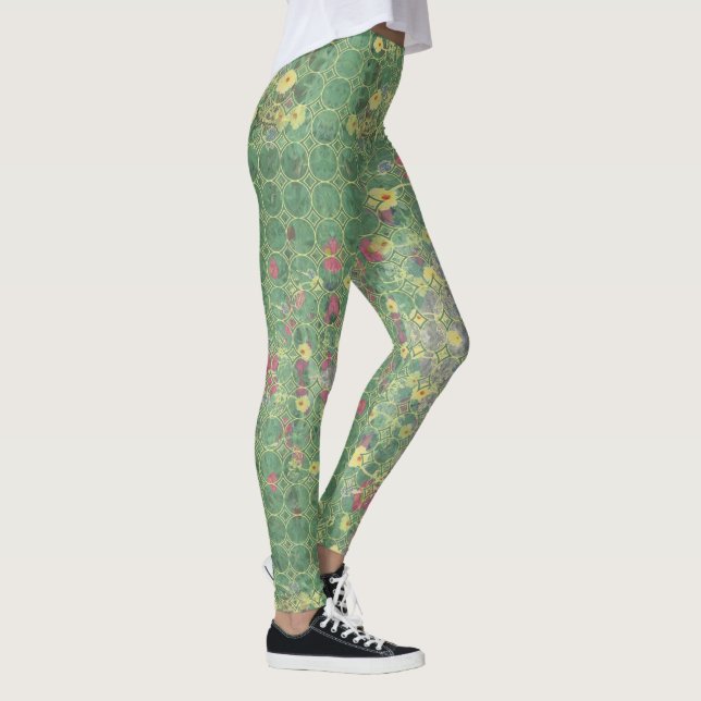 Leggings Floral Green Grey Tile  (Droite)