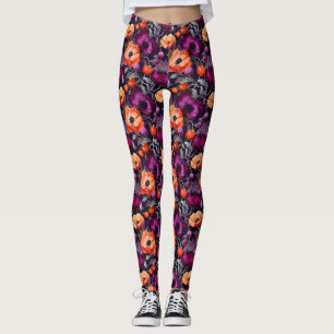 Leggings Floral Incomparable Avec Fleurs Rouges, Oranges, V