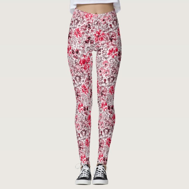 Leggings Floral, léopard, Rouge et blanc, rouge, blanc, spo (Devant)