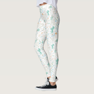 Leggings Floral Mint Coral Vert Antler Flèche Motif