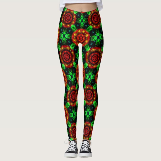 Leggings Floral Modern Boho Elegant Abstract Pattern #504 (Devant)