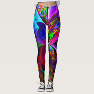 Leggings Floral moderne Art Abstrait Rouge Bleu Motif #12
