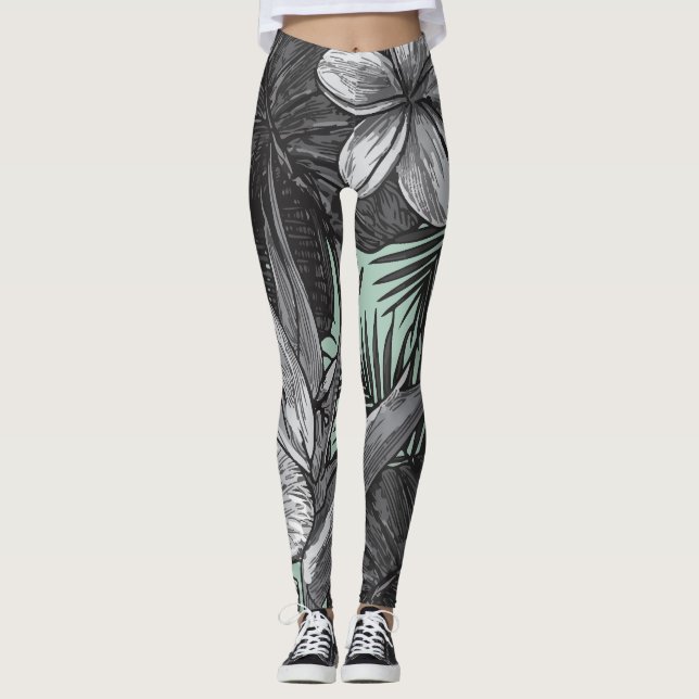 Leggings Floral Motif Hawaï avec vert clair (Devant)