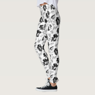 Leggings Floral, noir et blanc