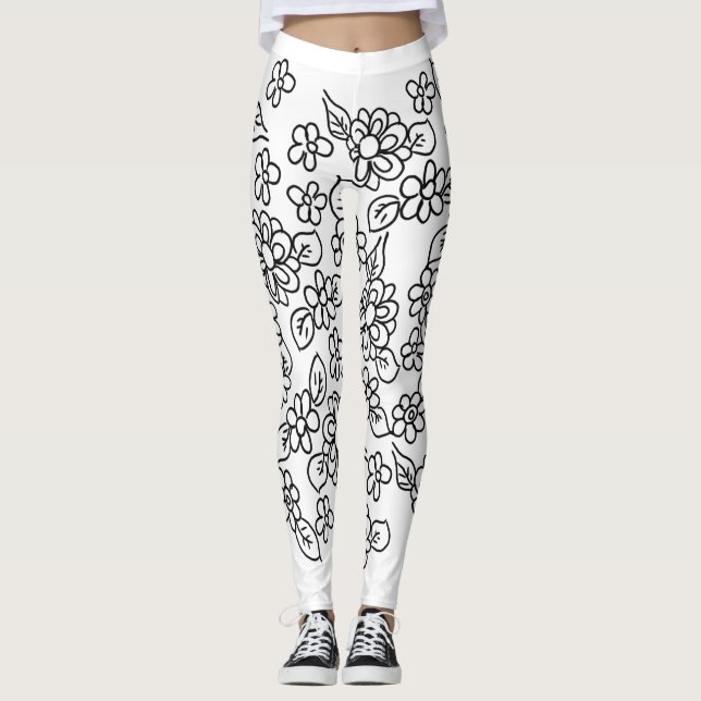 Leggings Floral noir et blanc (Devant)