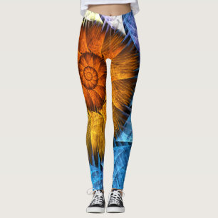 Leggings Floral Orange Bleu Jaune Art Abstrait