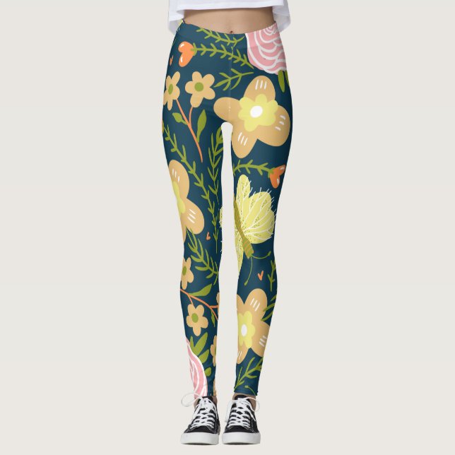 Leggings Floral, Papillon Et Glamour Élégant (Devant)