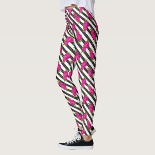 Leggings Floral Pink en stripes verticales