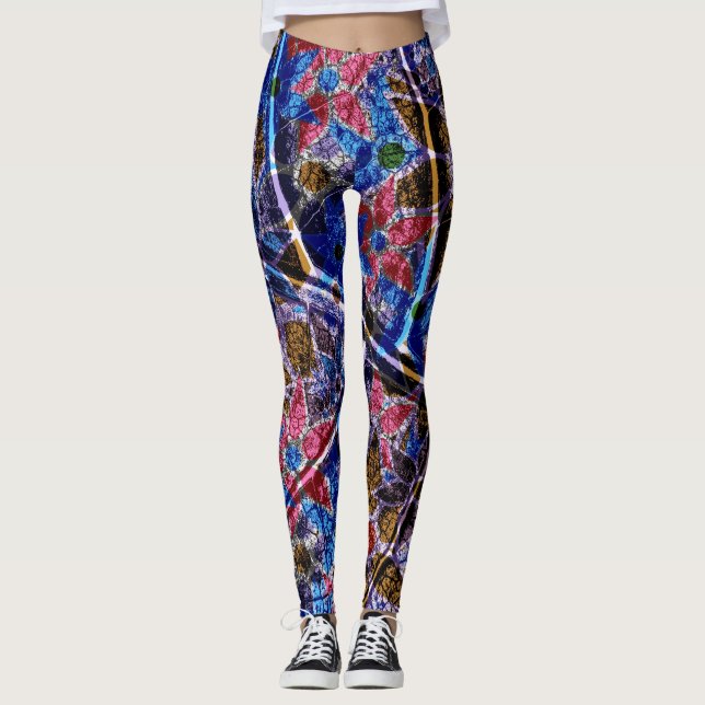 Leggings Floral rose bleu pourpre #5 (Devant)