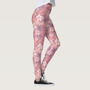 Leggings Floral rose et violet pastel