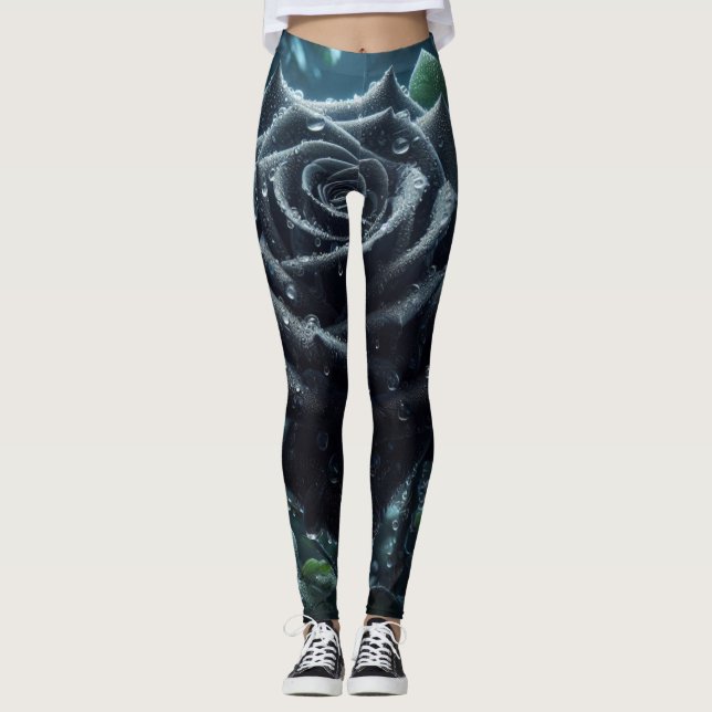 Leggings Floral Rose noir (Devant)