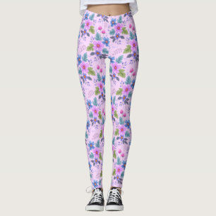 Leggings Floral Rose Violet Fleurs Motif-36841
