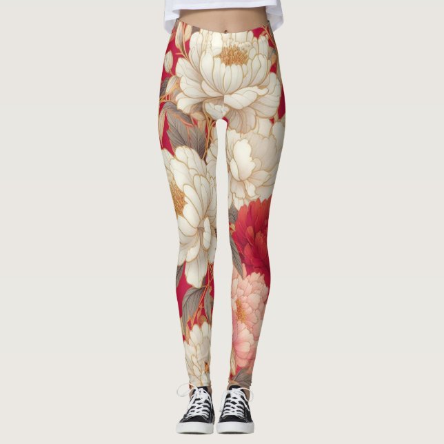 Leggings Floral rustique vintage élégant rouge (Devant)