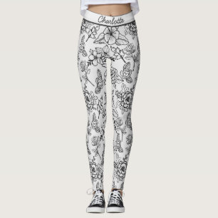 Leggings Floral sans couture motif noir & blanc personnalis
