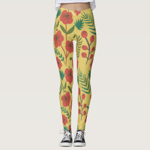 Leggings Floral sans couture motif rouge jaune vert fleurs
