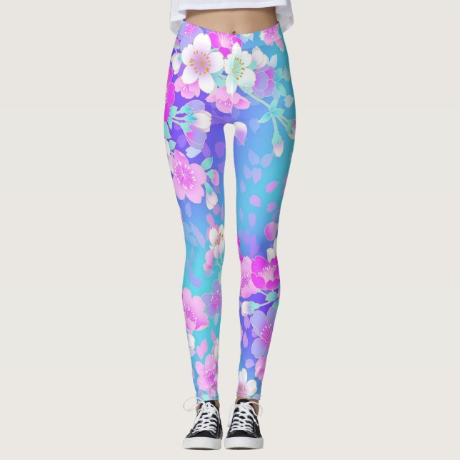 Leggings Floral sur bleu (Devant)