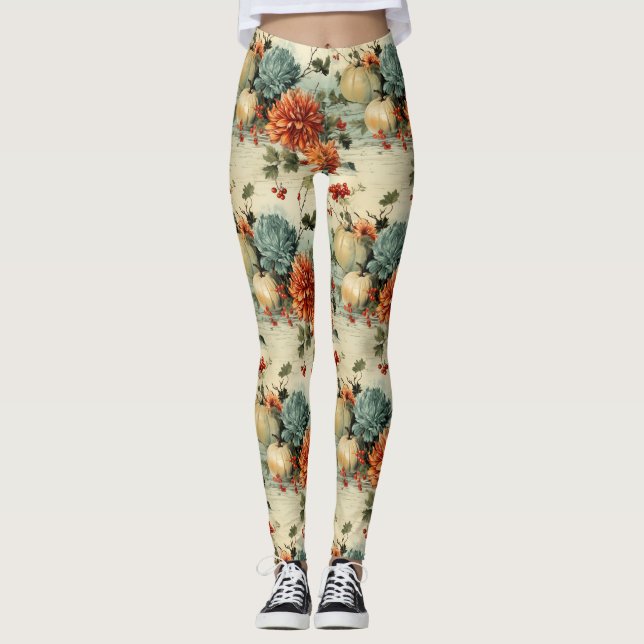 Leggings Floral Thanksgiving Motif Vintage (1) (Devant)