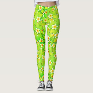 Leggings Floral Vert Feuille Fleurs Jaunes Motif-61717