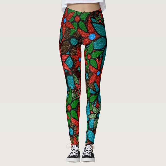 Leggings Floral vert orange Turquoise (Devant)
