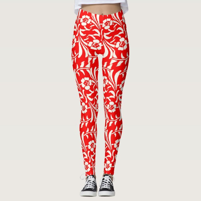 Leggings Floral vintage rouge et blanc (Devant)