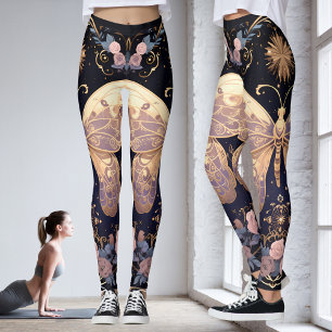 Leggings Floral Violet rose papillon jaune Yoga