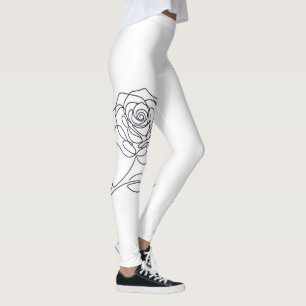 Leggings Floraux à Rose en Une Ligne Minimaliste