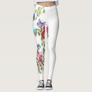 LEGGINGS FLORAUX BLANCS AVEC OISEAU JAUNE