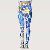 Leggings floraux bleus et or
