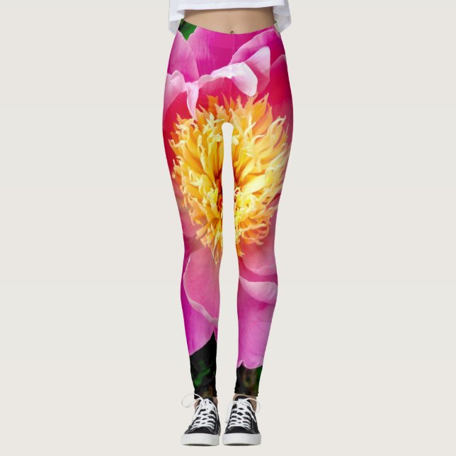 Leggings floraux de Dahlia rose et jaune (Devant)