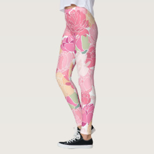 Leggings floraux de pivoines rose et jaune