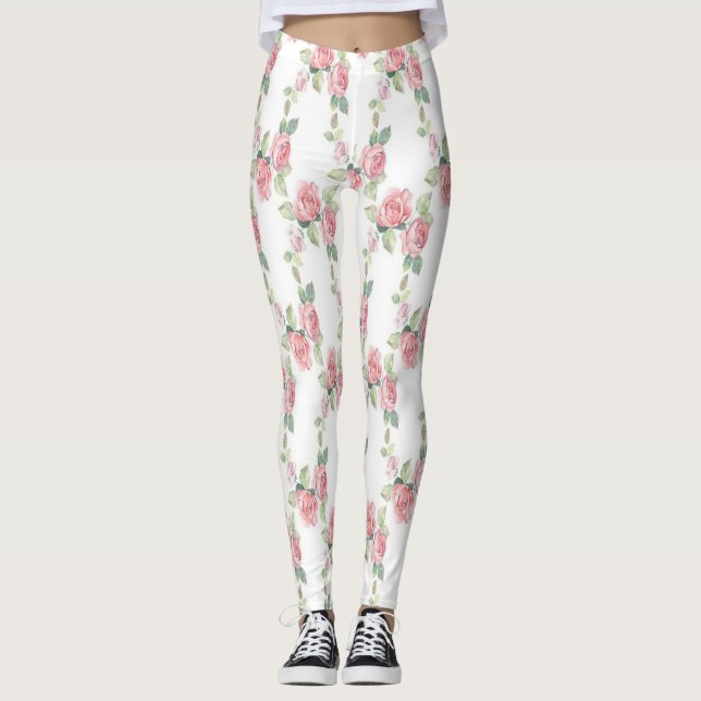 Leggings floraux de rose rose chic Shabby (Devant)