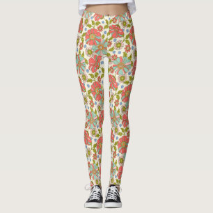 Leggings floraux les années 70 roses