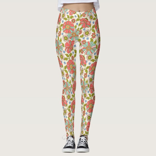 Leggings floraux les années 70 roses (Devant)