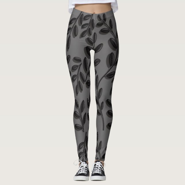 Leggings floraux noirs - Design Ai unique et éléga (Devant)