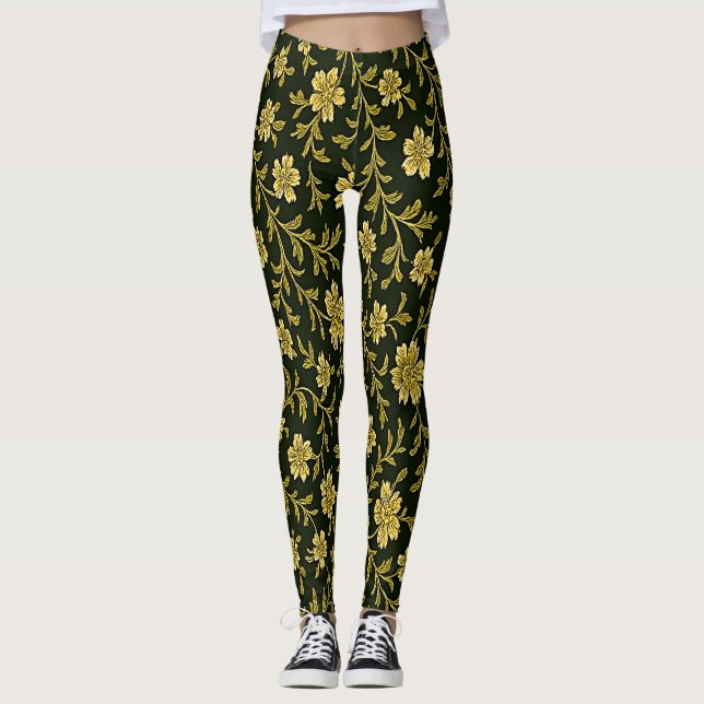 Leggings floraux noirs et dorés (Devant)
