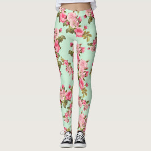 Leggings floraux rose et vert vintage