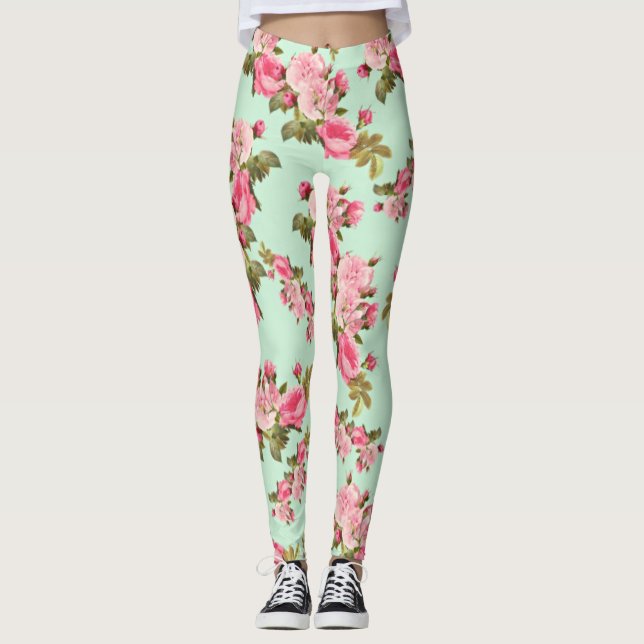Leggings floraux rose et vert vintage (Devant)