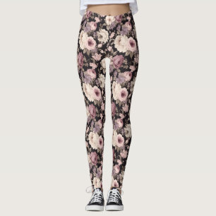 Leggings floraux roses et beiges noires