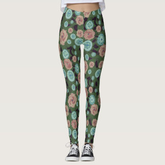 Leggings floraux sarcelle et rose