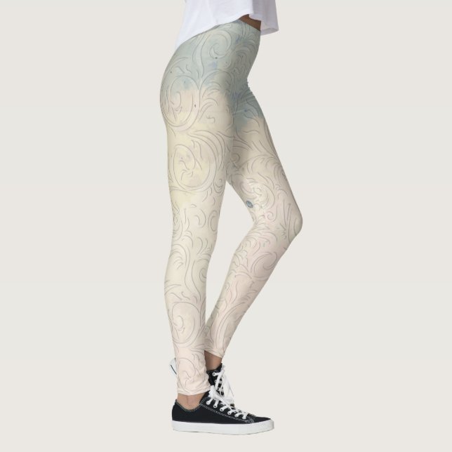 Leggings Flore Abstraite sur les plis de dégradé bleu et bl (Droite)