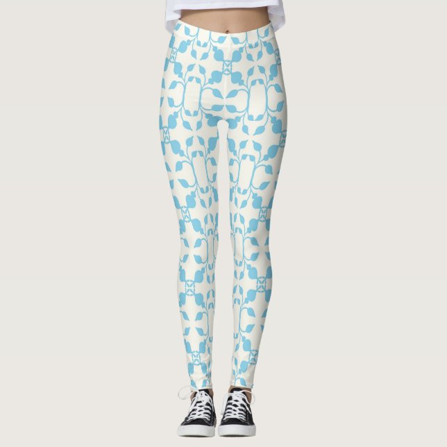 Leggings Flore bleu symétrique (Devant)