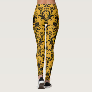 Leggings Flore de l'or et du noir de Damas